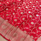 Bright Red Soft Mashru Silk Allover Floral Jaal Design Weaved Banarasi Saree