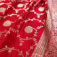 Bright Red Soft Mashru Silk Allover Floral Jaal Design Weaved Banarasi Saree