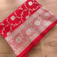 Bright Red Soft Mashru Silk Allover Floral Jaal Design Weaved Banarasi Saree