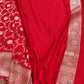 Bright Red Soft Mashru Silk Allover Floral Jaal Design Weaved Banarasi Saree