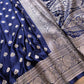 Navy Blue Soft Mashru Silk Allover Small Buti Weaved Banarasi Saree