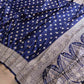 Navy Blue Soft Mashru Silk Allover Small Buti Weaved Banarasi Saree