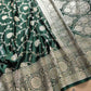 Emerald Green Soft Mashru Silk Allover Floral Jaal Design Weaved Banarasi Saree