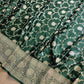 Emerald Green Soft Mashru Silk Allover Floral Jaal Design Weaved Banarasi Saree