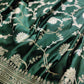 Emerald Green Soft Mashru Silk Allover Floral Jaal Design Weaved Banarasi Saree