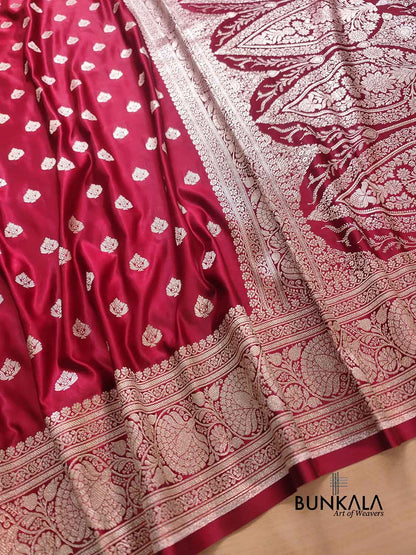 Deep Red Soft Mashru Silk Allover Small Buti Weaved Banarasi Saree