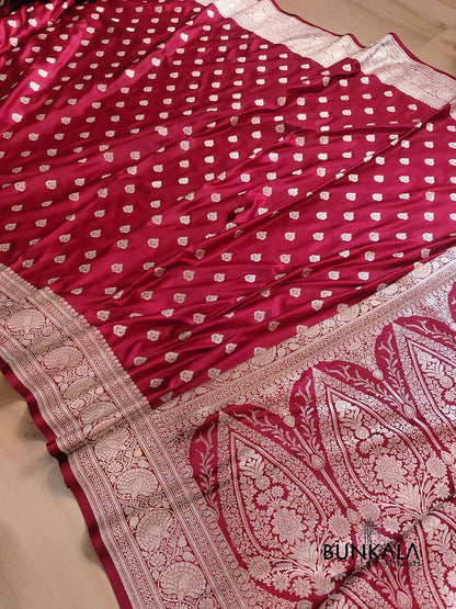 Deep Red Soft Mashru Silk Allover Small Buti Weaved Banarasi Saree
