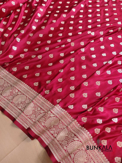 Deep Red Soft Mashru Silk Allover Small Buti Weaved Banarasi Saree