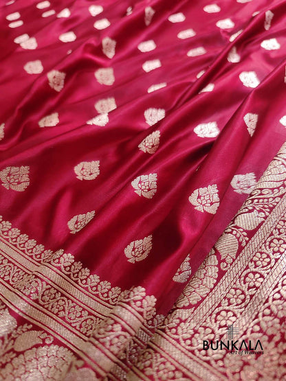 Deep Red Soft Mashru Silk Allover Small Buti Weaved Banarasi Saree