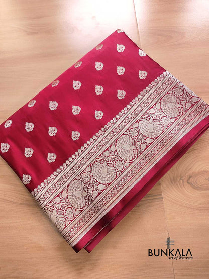 Deep Red Soft Mashru Silk Allover Small Buti Weaved Banarasi Saree