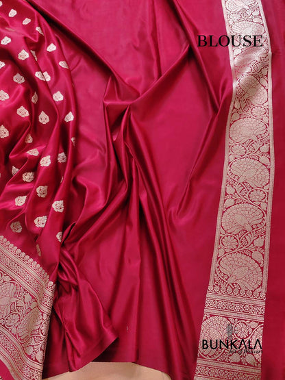Deep Red Soft Mashru Silk Allover Small Buti Weaved Banarasi Saree