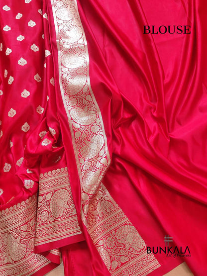 Bright Red Soft Mashru Silk Allover Small Buti Weaved Banarasi Saree