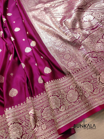 Magenta Pink Soft Mashru Silk Allover Small Buti Weaved Banarasi Saree