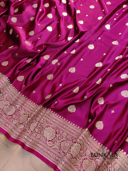 Magenta Pink Soft Mashru Silk Allover Small Buti Weaved Banarasi Saree