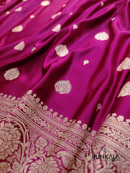Magenta Pink Soft Mashru Silk Allover Small Buti Weaved Banarasi Saree