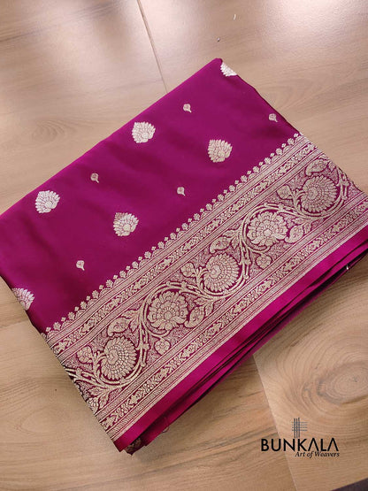 Magenta Pink Soft Mashru Silk Allover Small Buti Weaved Banarasi Saree