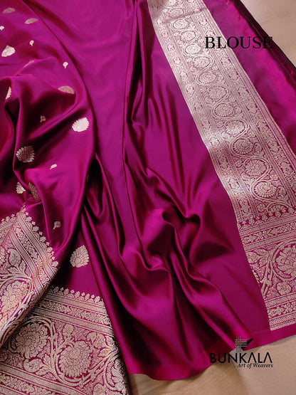 Magenta Pink Soft Mashru Silk Allover Small Buti Weaved Banarasi Saree