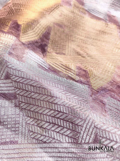 Purple Geometrical Pattern Gold & Silver Zari Handloom Banarasi Pure Tissue Saree