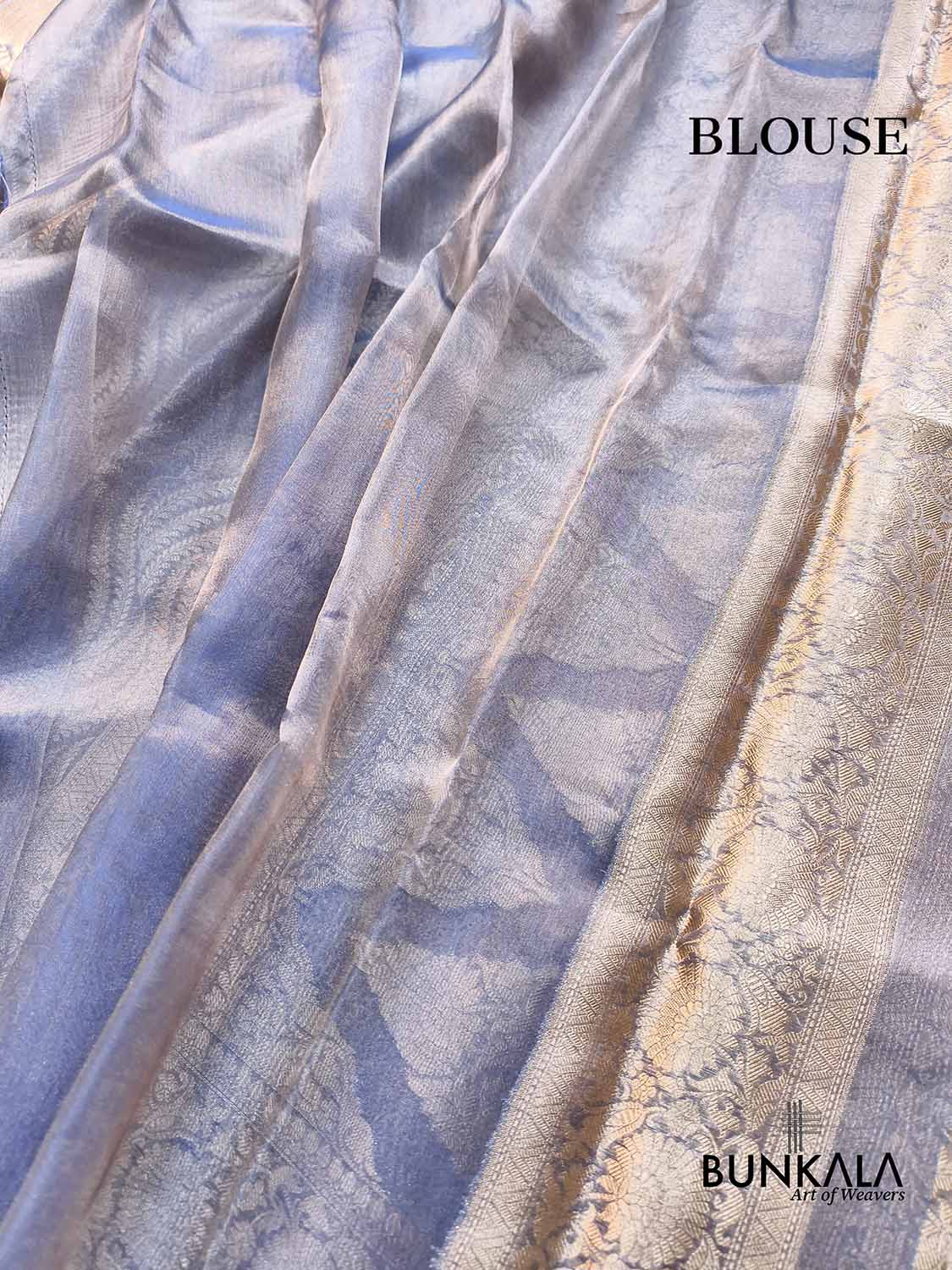 Royal Blue Geometrical Waves Pattern Handloom Banarasi Pure Tissue Saree