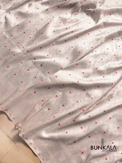 Silver Grey Pure Katan Silk Silver Zari Brocade Meenakari Handloom Banarasi Saree