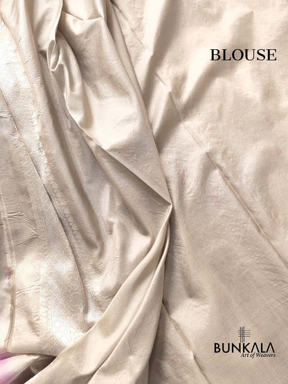 Silver Grey Pure Katan Silk Silver Zari Brocade Meenakari Handloom Banarasi Saree