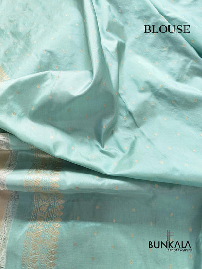 Ice Blue Geometrical Design Resham Tanchui Body Pure Katan Silk Handloom Meenakari Border and Pallu Banarasi Saree