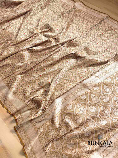 Mehendi Green Pure Katan Silk Silver Zari Brocade Handloom Meenakari Banarasi Saree