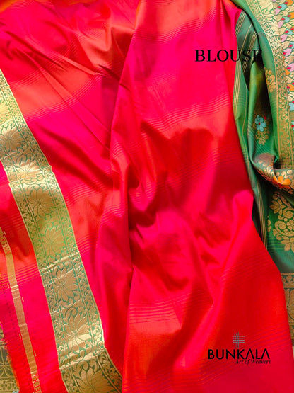 Green Two Tone Allover Buta Meenakari Silk Banarasi Saree