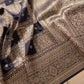 Jet Black Geometrical Big Checks Design Silk Banarasi Saree