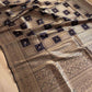 Jet Black Geometrical Big Checks Design Silk Banarasi Saree