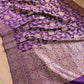 Purple Gold and Silver Zari Jaal Design Silk Banarasi Saree