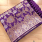 Purple Gold and Silver Zari Jaal Design Silk Banarasi Saree