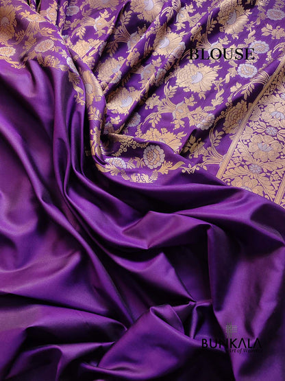 Purple Gold and Silver Zari Jaal Design Silk Banarasi Saree