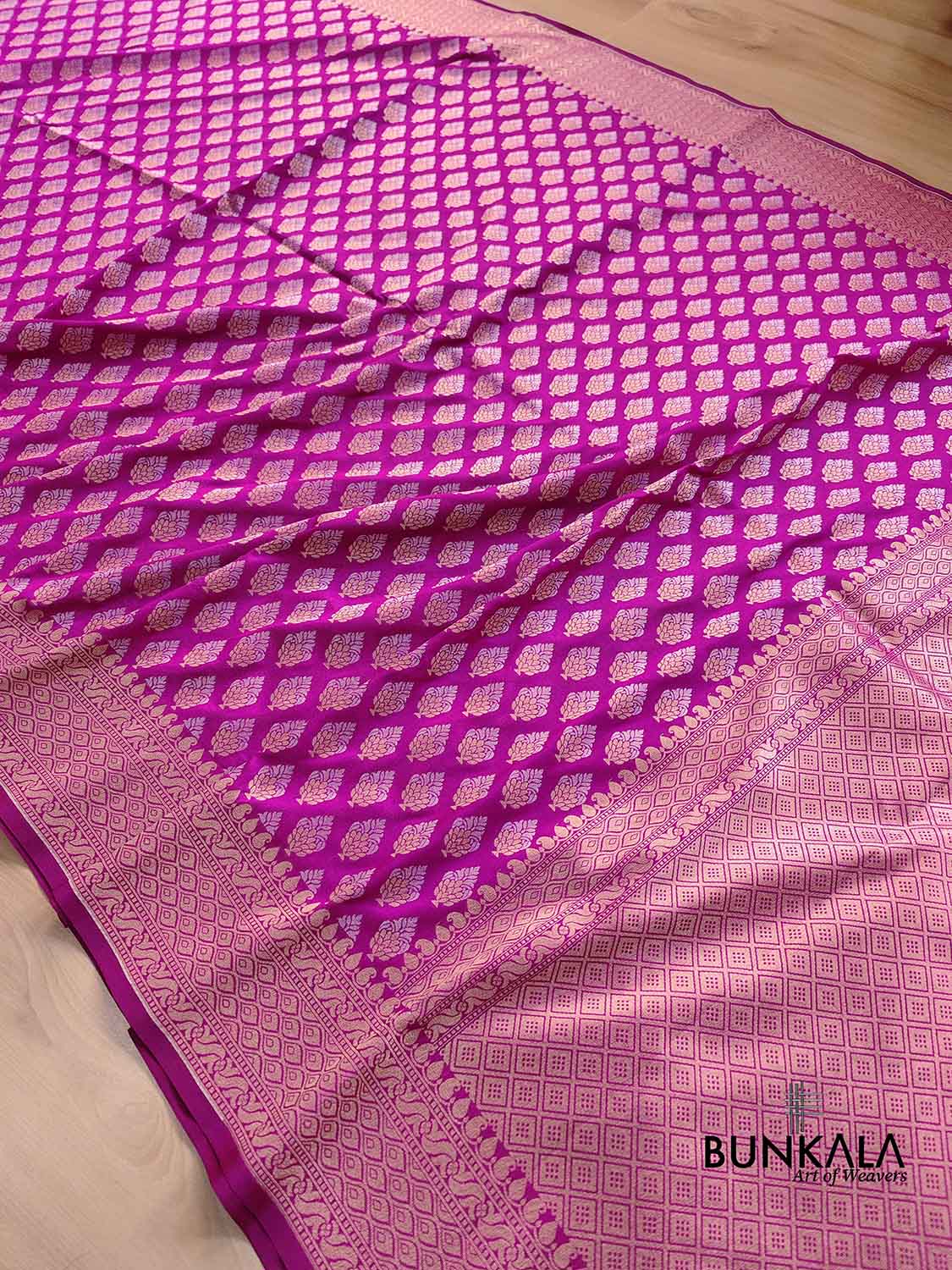 Magenta Pink Buti Banarasi Silk Saree