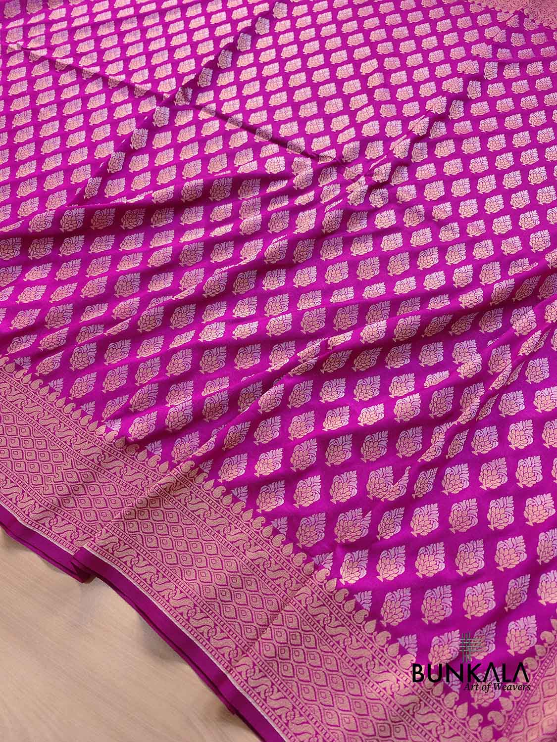 Magenta Pink Buti Banarasi Silk Saree