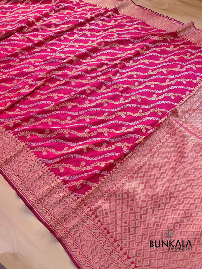 Shot Pink Leheriya Banarasi Silk Saree