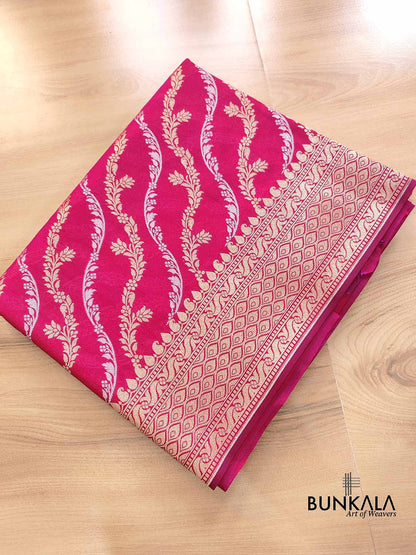 Shot Pink Leheriya Banarasi Silk Saree