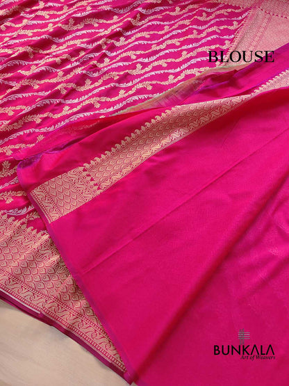 Shot Pink Leheriya Banarasi Silk Saree