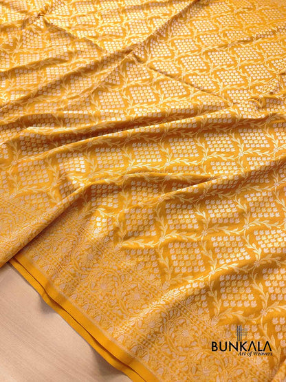 Mustard Yellow Jangla Banarasi Silk Saree