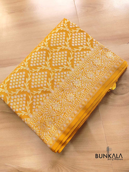Mustard Yellow Jangla Banarasi Silk Saree