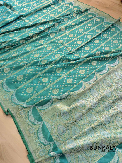 Sea Green Stripes Banarasi Silk Saree
