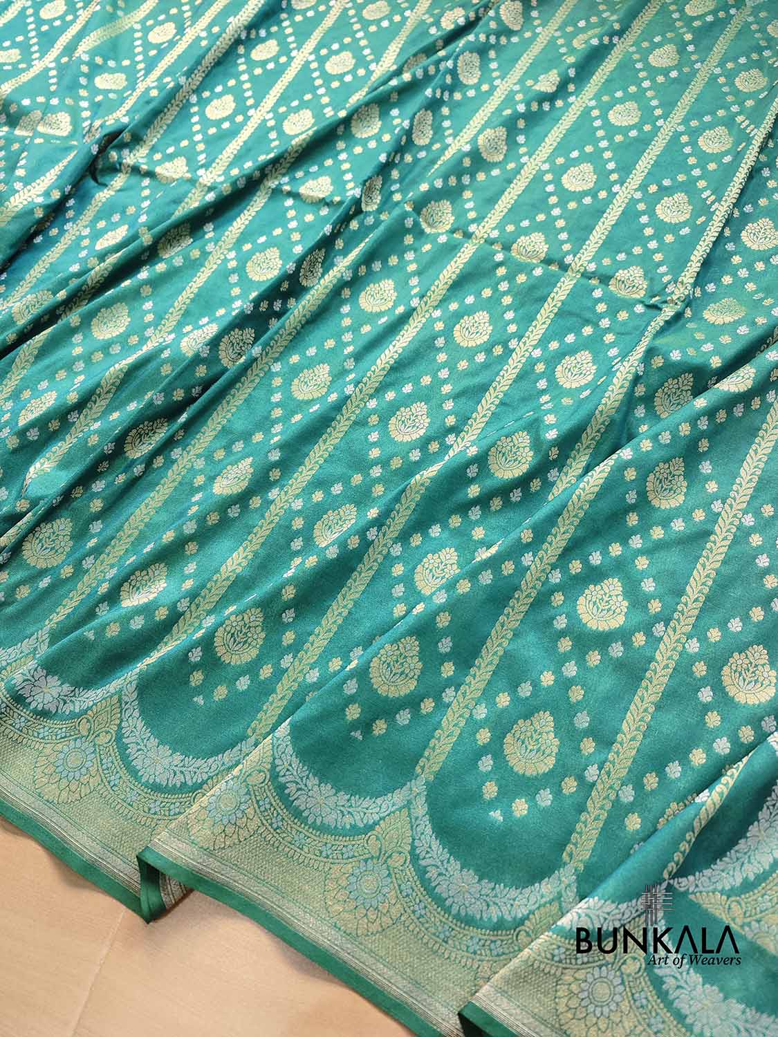 Sea Green Stripes Banarasi Silk Saree