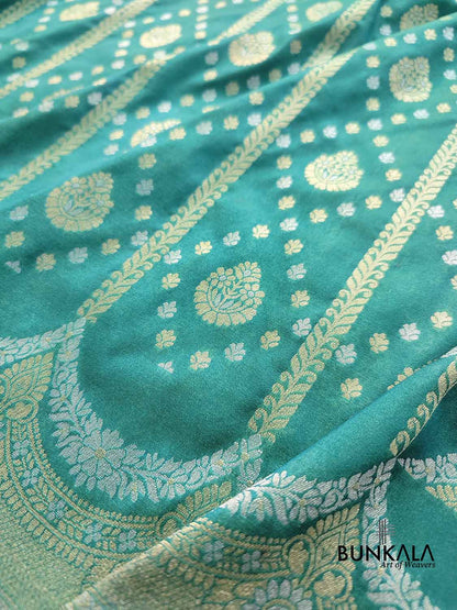 Sea Green Stripes Banarasi Silk Saree