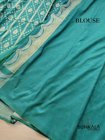 Sea Green Stripes Banarasi Silk Saree