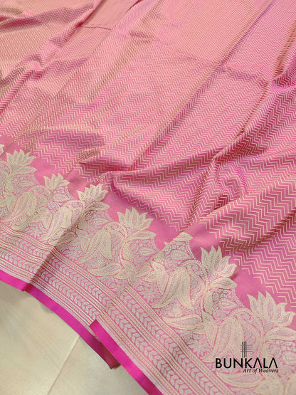 Gajri Pink Zig Zag Design Jamewar Weaved Banarasi Soft Mashru Silk Saree