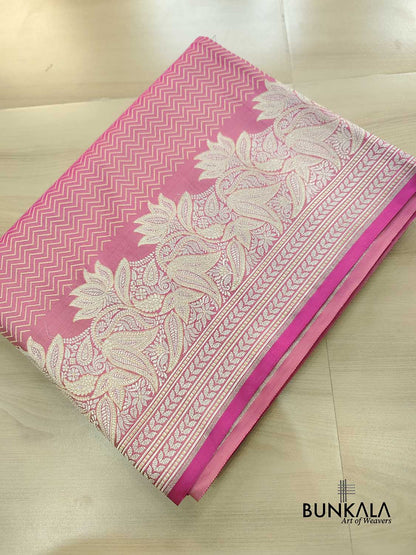 Gajri Pink Zig Zag Design Jamewar Weaved Banarasi Soft Mashru Silk Saree