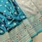 Peacock Blue Floral Jaal Jamewar Weaved Banarasi Soft Mashru Silk Saree