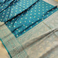 Peacock Blue Floral Jaal Jamewar Weaved Banarasi Soft Mashru Silk Saree