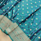 Peacock Blue Floral Jaal Jamewar Weaved Banarasi Soft Mashru Silk Saree