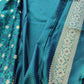 Peacock Blue Floral Jaal Jamewar Weaved Banarasi Soft Mashru Silk Saree